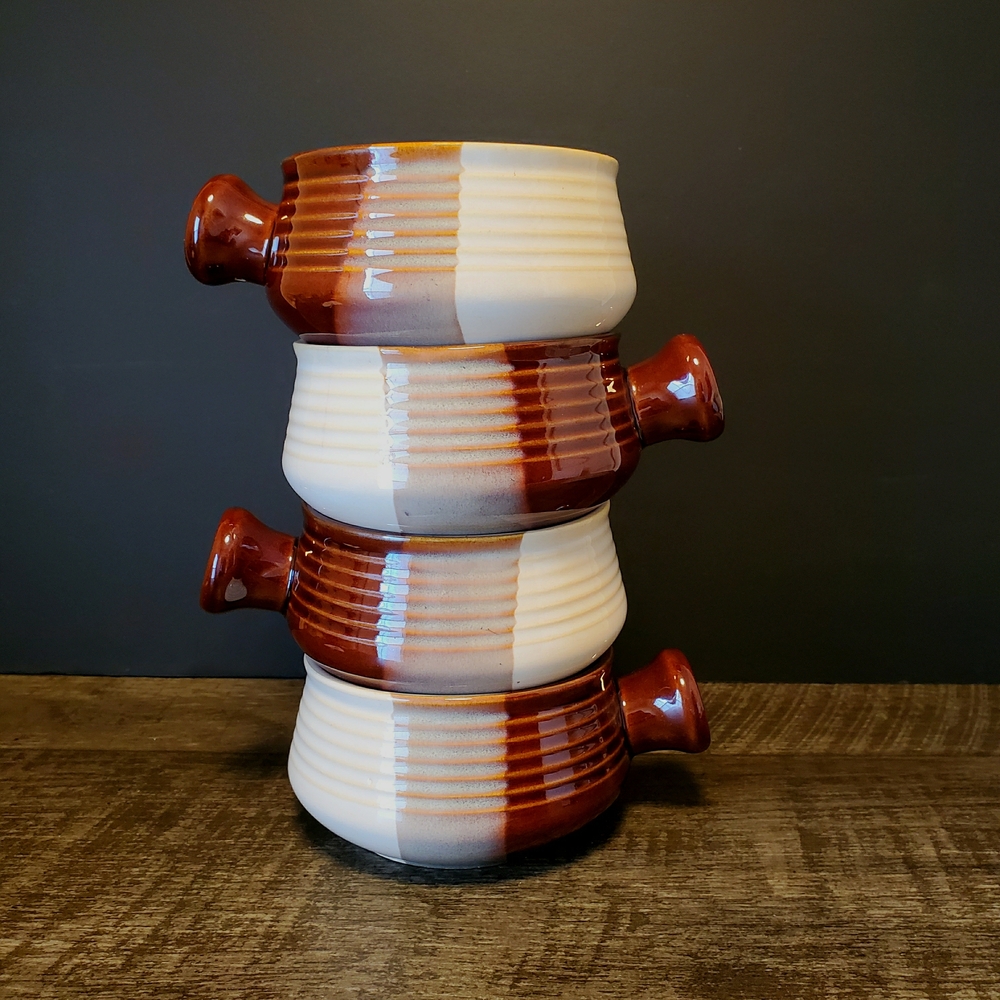 Vintage Three-Tone Brown Cream Soup Bowls 1970s Japan